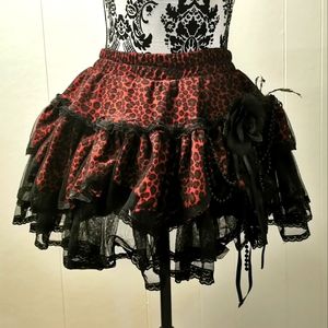 Gothic Leopard & Lace Skirt with Rose Accent